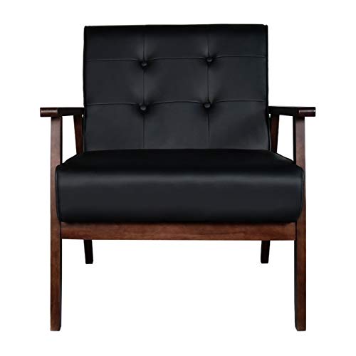 JIASTING Mid-Century Modern Upholstered Accent Chair with Wooden Arms and Tufted Back, 24.4 Seat Size (Black Square Legs)