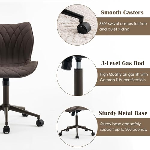 LZ ADVENTURES V Ergonomic Swivel Chair with Wheels - Adjustable Faux Leather Desk Chair (Brown)