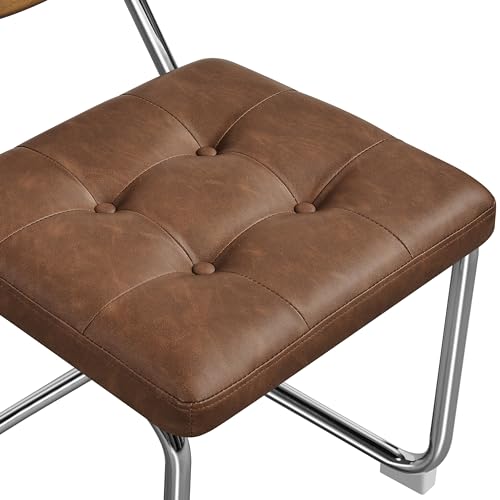 LZ ADVENTURES V Mid-Century Modern Rattan Dining Chair Set with Metal Legs and Faux Leather Seats