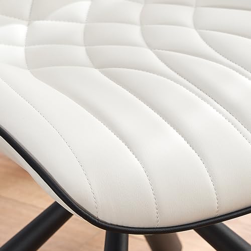 Set of 2 LZ ADVENTURES V Mid-Century Modern Upholstered Dining Chairs with Metal Legs, White Faux Leather