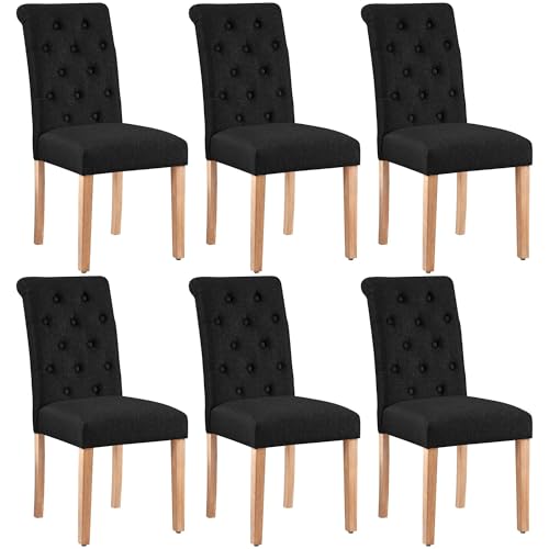 6 Pack LZ ADVENTURES V Tufted Black Parsons Dining Chairs with Solid Wood Legs