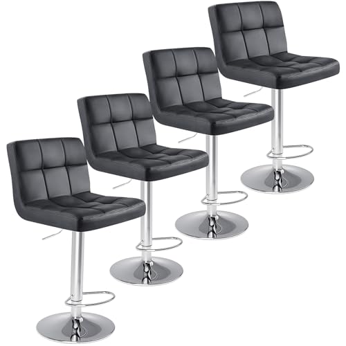 4 Black PU Bar Stools for Kitchen Island, 24 Inch Counter Height
