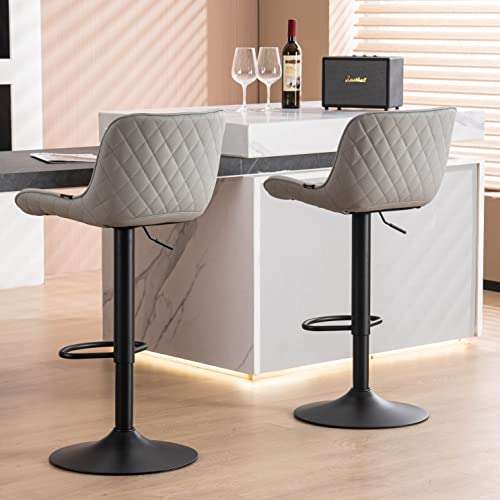 LZ ADVENTURES V Grey Mid Century Swivel Bar Stools - Adjustable Height