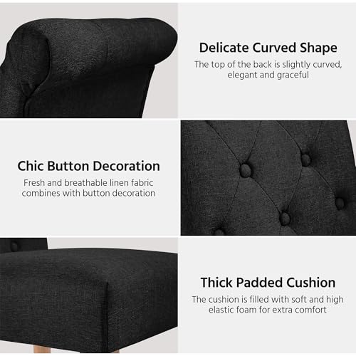 6 Pack LZ ADVENTURES V Tufted Black Parsons Dining Chairs with Solid Wood Legs