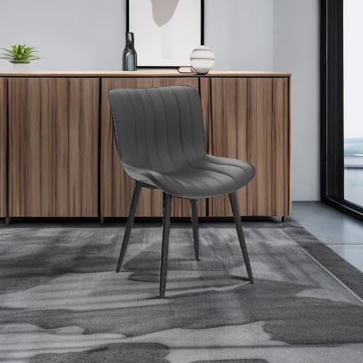LZ ADVENTURES V Set of 2 Black Upholstered Mid-Century Dining Chairs with Metal Legs