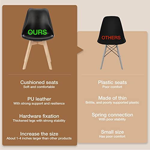 LZ ADVENTURES V Set of 4 Mid-Century Modern Dining Chairs with Wood Legs and PU Leather Cushions - Black