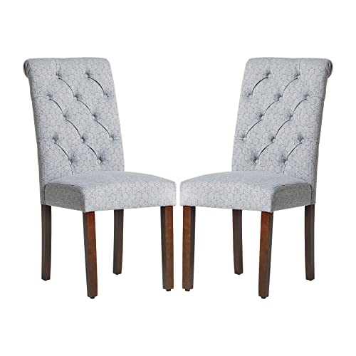 LZ ADVENTURES V Set of 2 Blue Button-Tufted Dining Chairs with Wood Legs