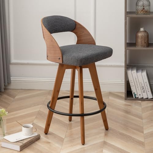 Modern 26.8 Inch Barstools Set of 2 for Kitchen Island, Swivel Counter Stools with Wood Back and Bamboo Legs