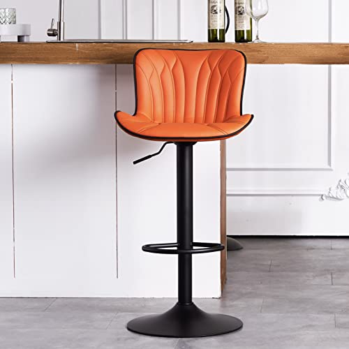 LZ ADVENTURES V 24-Inch Swivel Counter Height Bar Stools for Kitchen Island – Faux Leather & Metal, Orange