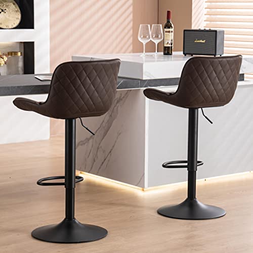 LZ ADVENTURES V Adjustable Brown Bar Stools with Back for Kitchen Island