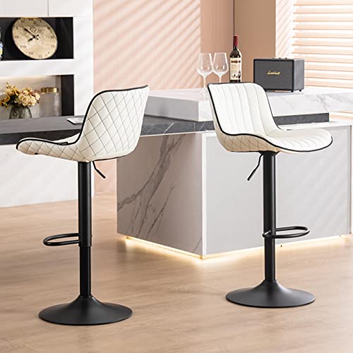 Modern Adjustable White Bar Stool Set of 2 with Backs for Kitchen Island