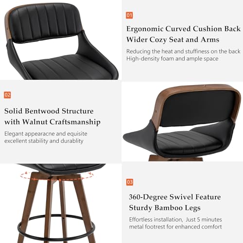 2 Leather Swivel Bar Stools - Walnut Craftsmanship