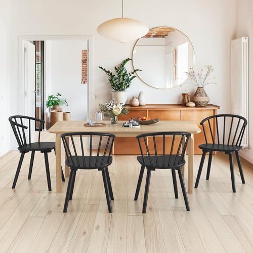 4 LUE BONA Black Farmhouse Dining Chairs, Semicircular Backrest, 18" High