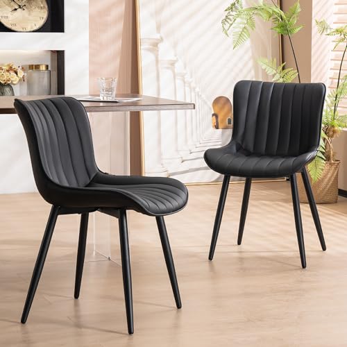 LZ ADVENTURES V Set of 2 Mid-Century Modern Black Upholstered Dining Chairs with Metal Legs