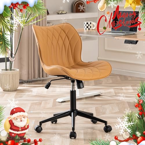 LZ ADVENTURES V Adjustable Swivel Chair with Wheels in Faux Leather (Camel)