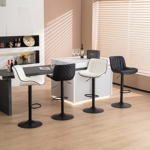 LZ ADVENTURES V Set of 2 Modern Adjustable White Bar Stools with Backs - Mid Century PU Leather for Kitchen Island