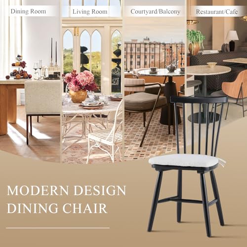 LZ ADVENTURES V Set of 6 Spindle Back Windsor Dining Chairs - Black Wood for Kitchen and Dining Room
