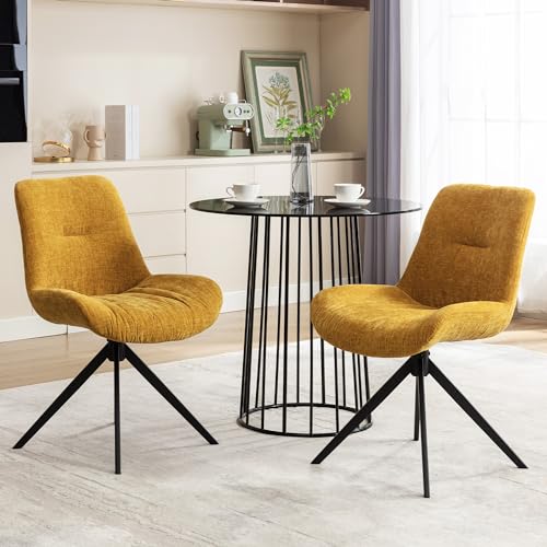 LZ ADVENTURES V Set of 2 Mid Century Modern Yellow Swivel Dining Chairs