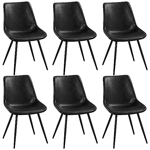 LZ ADVENTURES V Modern Mid-Century Black Leather Dining Chairs (Set of 6)