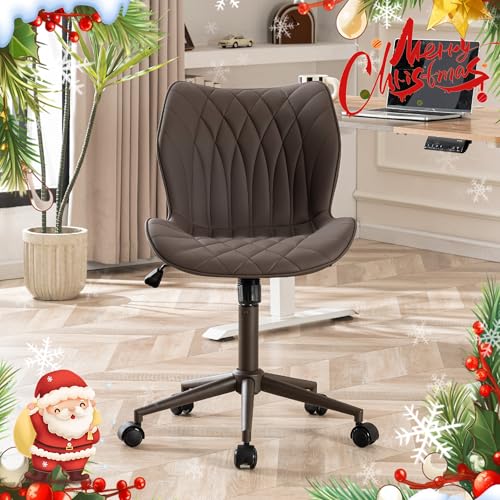 LZ ADVENTURES V Ergonomic Swivel Chair with Wheels - Adjustable Faux Leather Desk Chair (Brown)