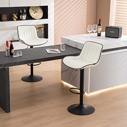 Modern Adjustable White Bar Stool Set of 2 with Backs for Kitchen Island