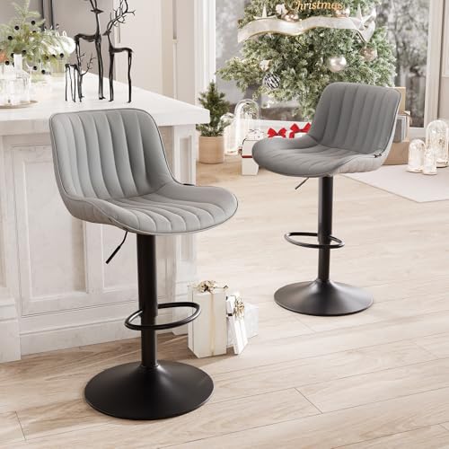 LZ ADVENTURES V Adjustable Grey Upholstered Bar Stools - Kitchen Island Chairs Set