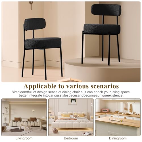 LZ ADVENTURES V Mid Century Modern Set of 6 Black Dining Chairs with Boucle Upholstery