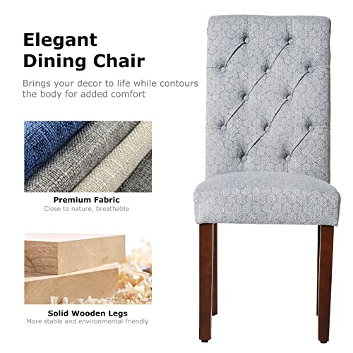 LZ ADVENTURES V Set of 2 Blue Button-Tufted Dining Chairs with Wood Legs