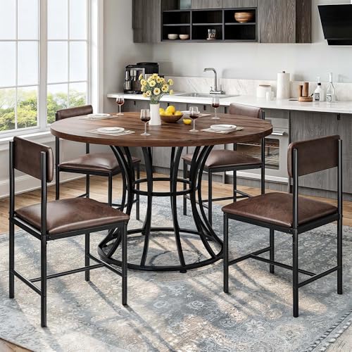 Set of 4 Modern Brown Upholstered Dining Chairs with Metal Legs for Kitchen and Dining Room
