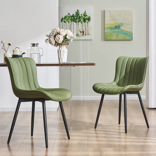 LZ ADVENTURES V Olive Green Mid-Century Modern Dining Chair - Faux Leather Armless